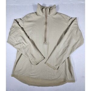 Polartec Waffle Knit Quarter Zip Pullover Coyote Tan Grid Fleece Mens Large